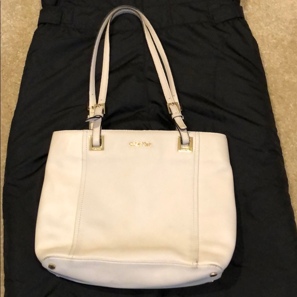 Calvin Klein pebbled leather cream tote